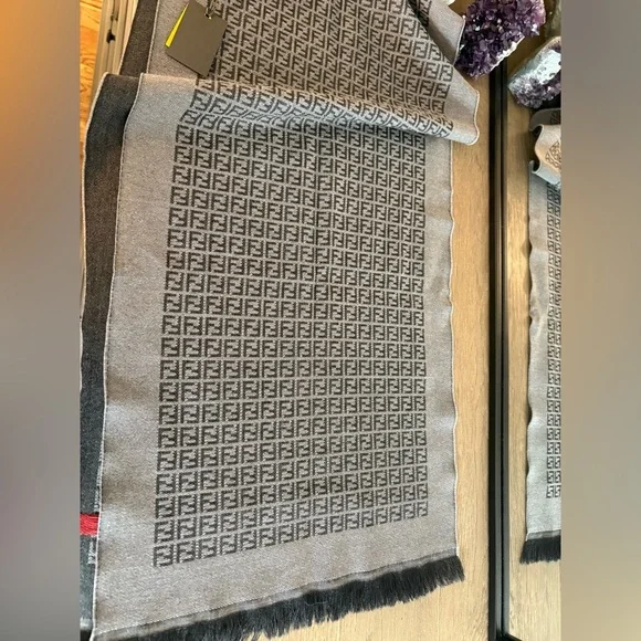 Fendi Gray and Black Monogram Scarf
